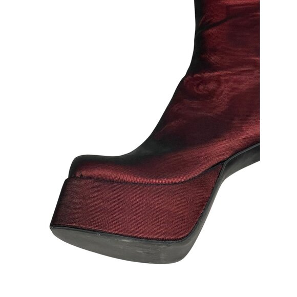 Red Satin Thigh-High Platform Boots By Current Mood Womens Size 9M Side Zipper - Picture 16 of 16
